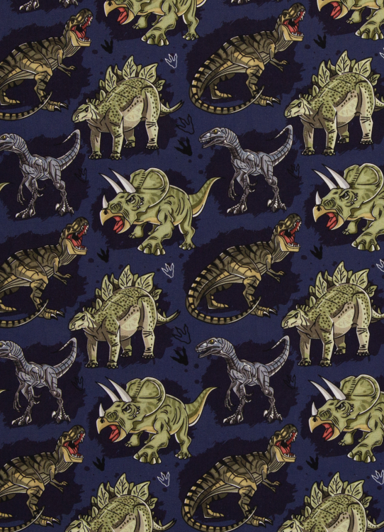 Baumwollstoff - Tim - Dinosaurier - dunkelblau